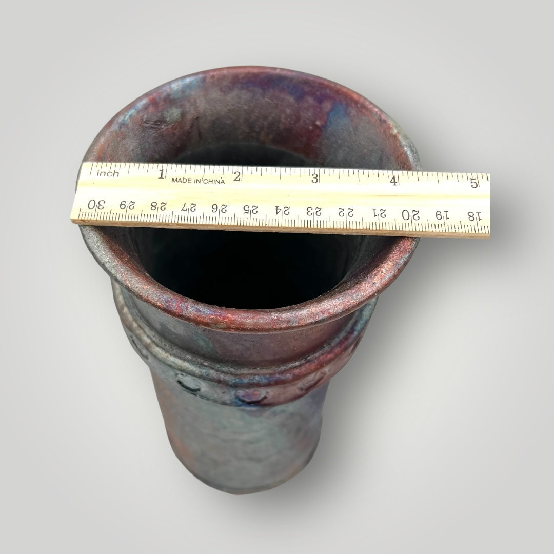 Raku pot, multi color, long round planter, CB 46