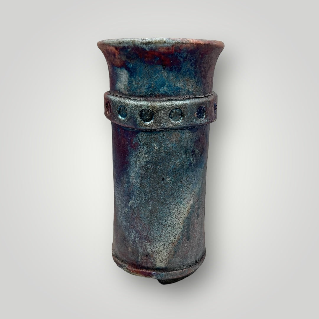 Raku pot, multi color, long round planter, CB 46