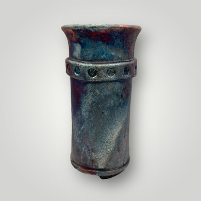 Raku pot, multi color, long round planter, CB 46