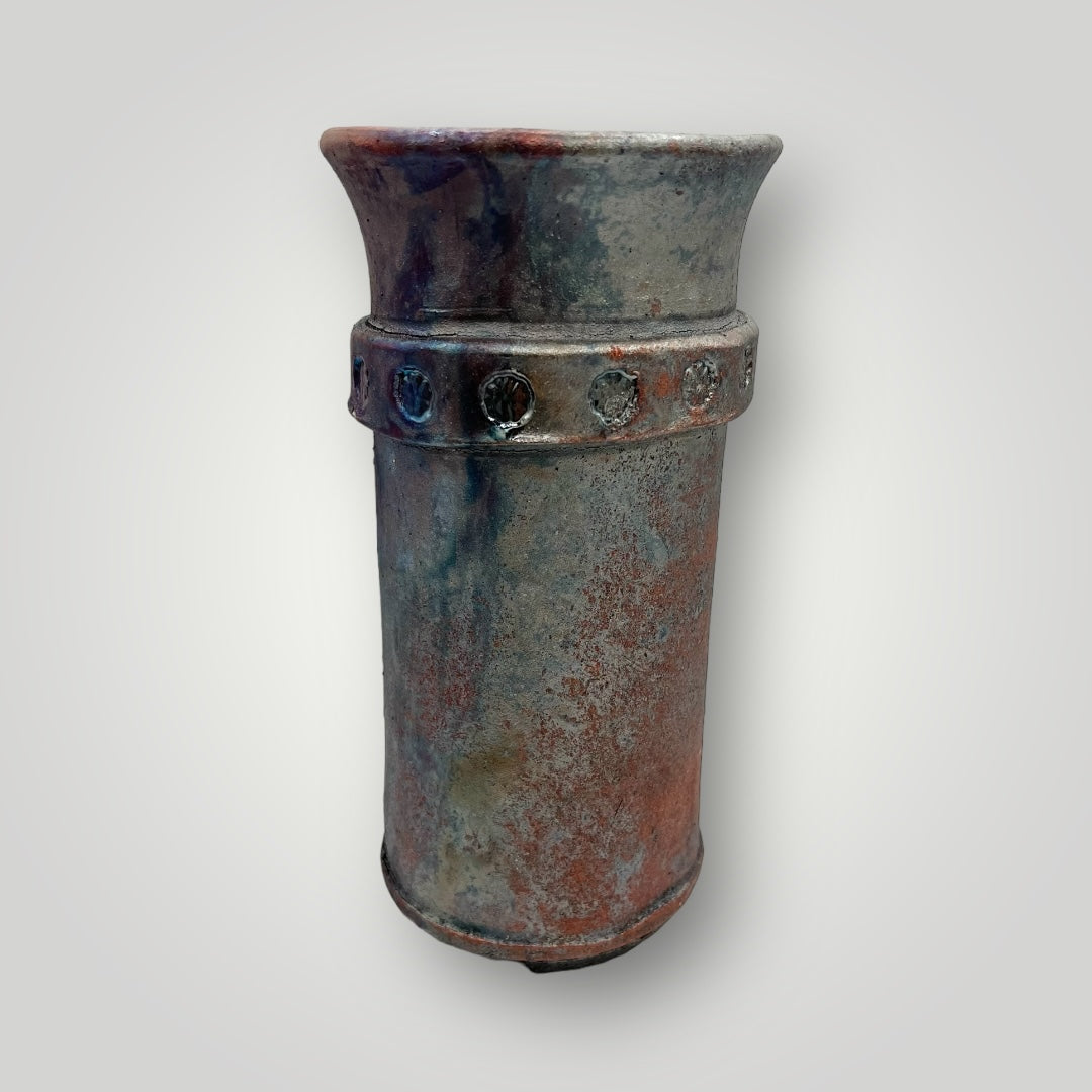 Raku pot, multi color, long round planter, CB 46