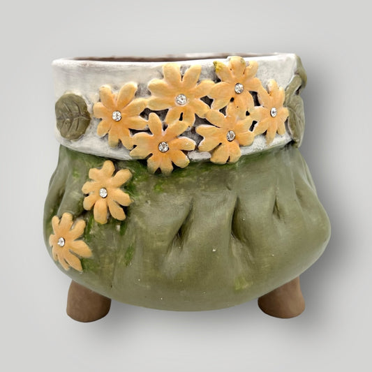 3D hand crafted flower with cubic ceramic pottery,