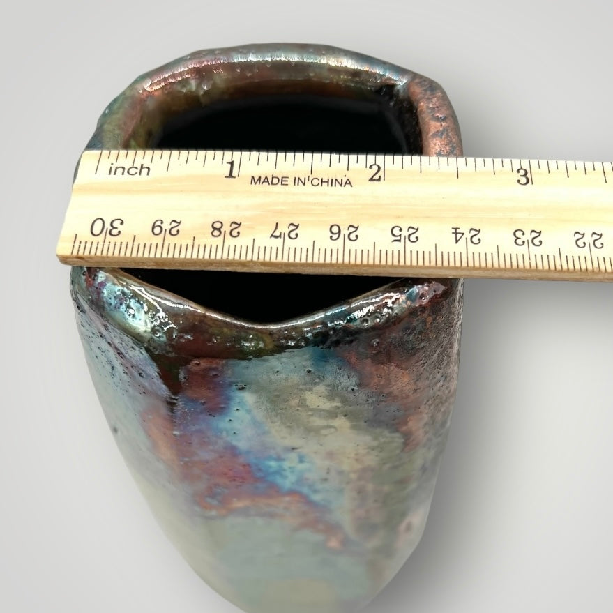 Raku pot, multi color, amazingly permeable pot, Cb35