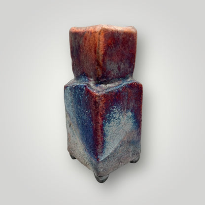 Raku pot, multi color long and narrow, square opening pot CB 33