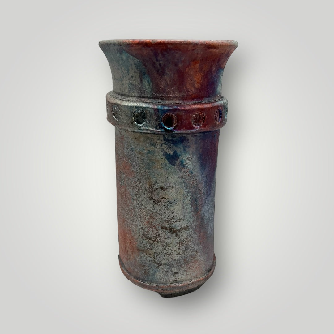 Raku pot, multi color, long round planter, CB 46