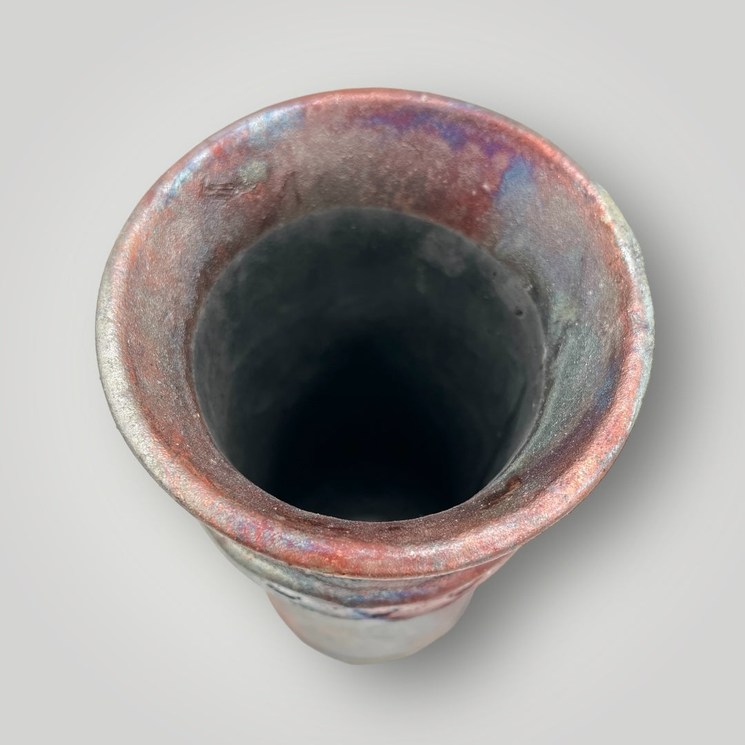 Raku pot, multi color, long round planter, CB 46