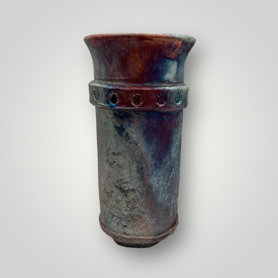 Raku pot, multi color, long round planter, CB 46