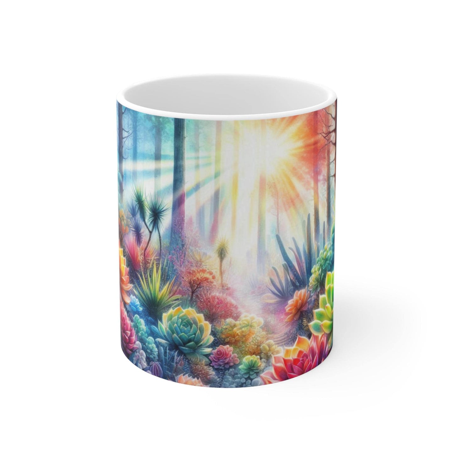 Succulent forest 11, 15, 20 oz Black Ceramic Mug * Watercolor * Enchanting nature inspired * Gift for plant lover *Tee coffee Mug